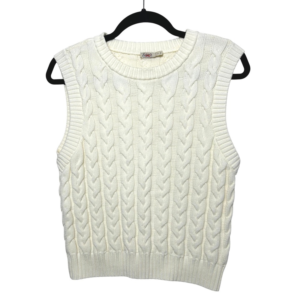 Faherty Cable Knit Sweater Vest Womens S Organic Cotton Cream minimalist